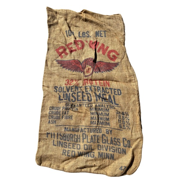 Red Wing Other - Vintage Red Wing Linseed Meal Burlap Sack Pittsburgh Plate Glass Co Feed Bag MN